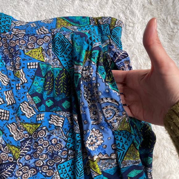 Vintage batik geometric patchwork print wide leg crop culotte palazzo pants blue - Picture 6 of 17